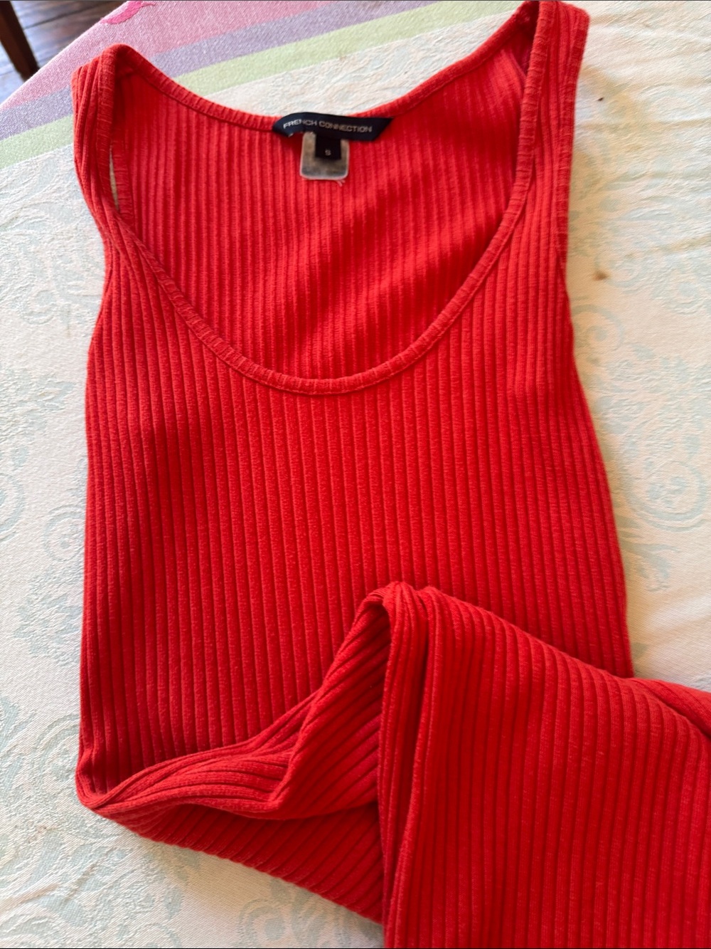 French Connection Ribbed Red Scoop Tank Long Dress